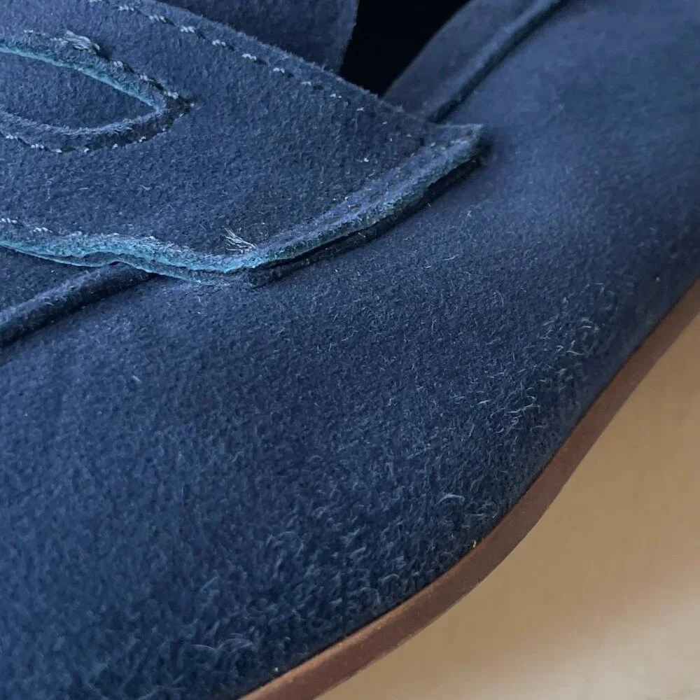 Kenneth Cole Dean Navy Unlined Suede Flexible Penny Loafer Flats Size 6